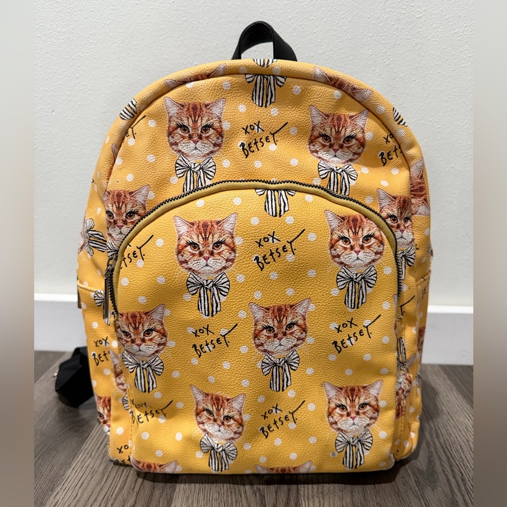 Betsey Johnson Yellow Cat Print Backpack